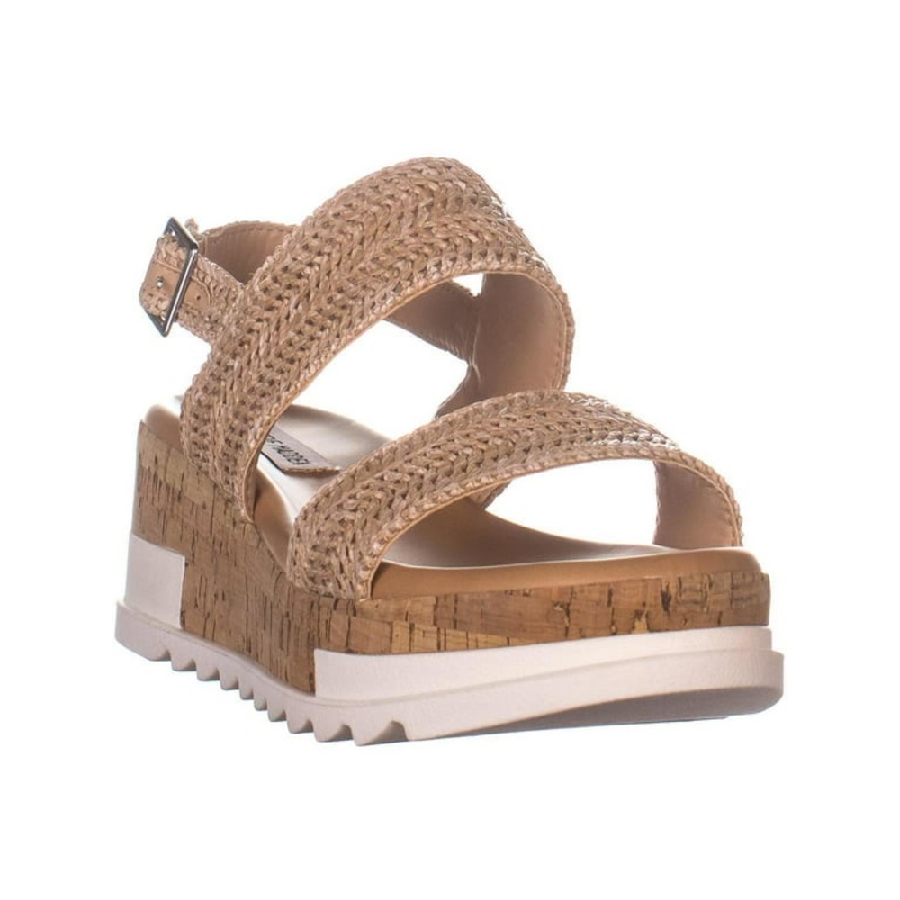 Steve Madden Women’s Brenda Slingback Platform Sandals, Natural Raffia, 11 US